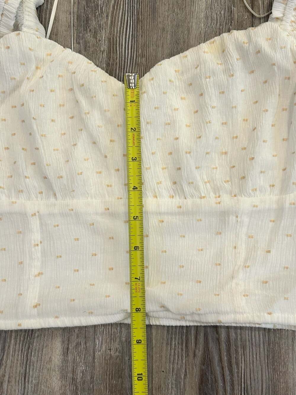 Japna Cream Swiss Dot Smocked Milkmaid Crop Top - Picture 7 of 9